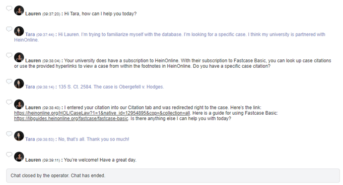 Live chat with HeinOnline Support